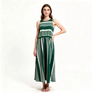 DRA Los Angeles Anzio Green & White Striped Maxi Dress Medium
